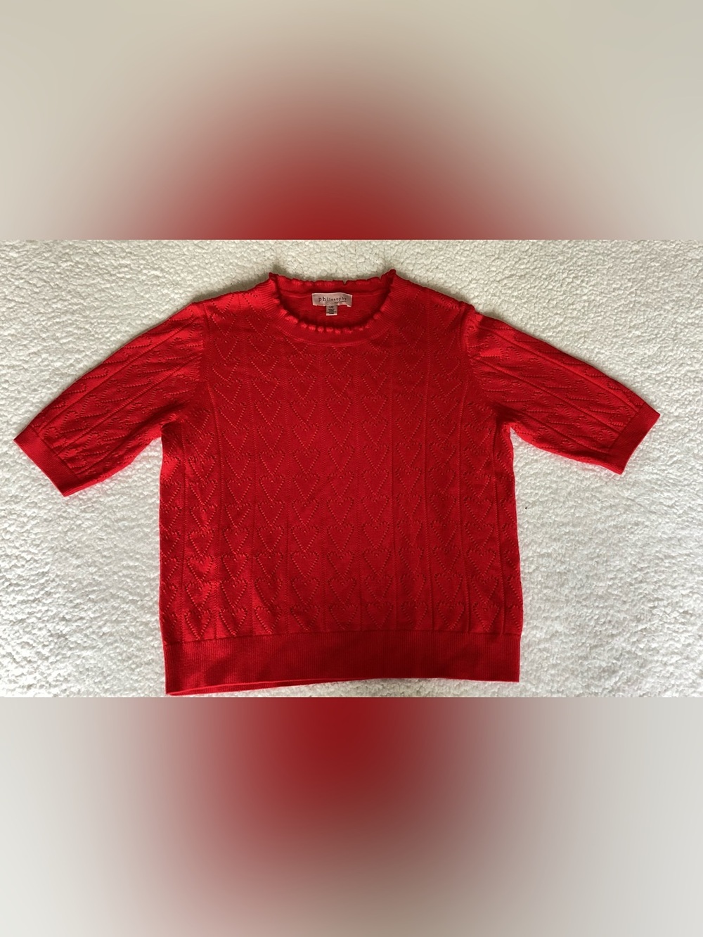 Philosophy Red Heart Pointelle Knit Sweater Top Large Romantic Cottagecore